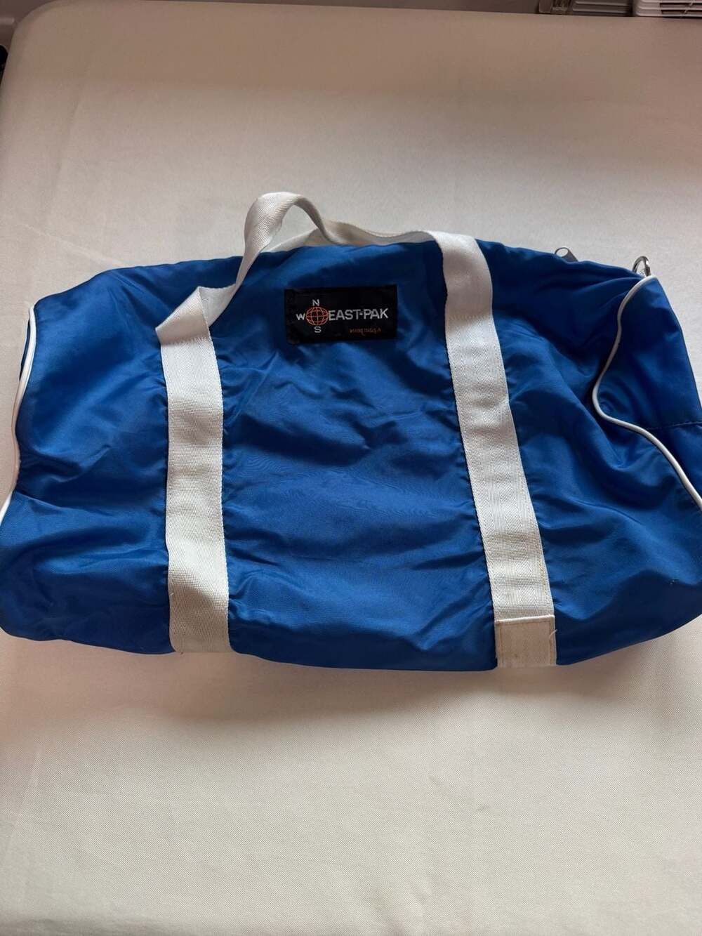 Vintage Eastpak Made In USA Blue White Duffle Bag Gym Travel Y2K Retro